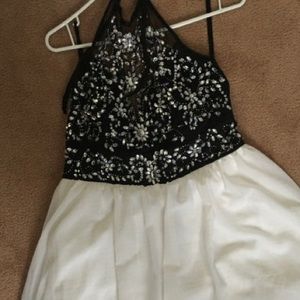 Short black and white halter beaded dress